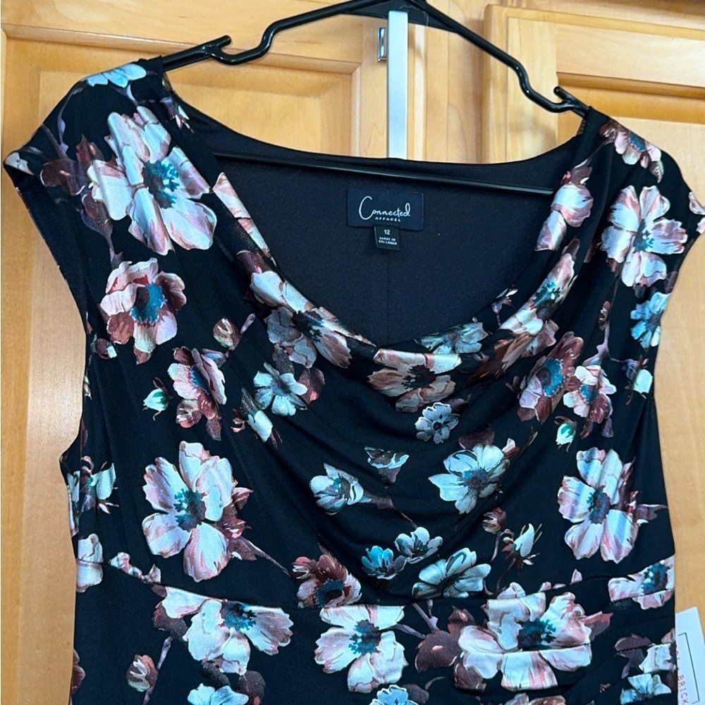 Connected Apparel Women’s Black Floral Print Cowl Neck Short Dress Size 12 NEW - Picture 11 of 11